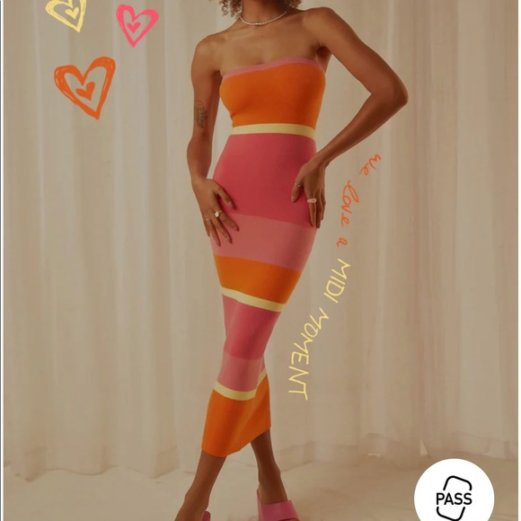 Peppermayo Dresses & Skirts - Back On Top Knit Midi Dress - Sherbet Stripe